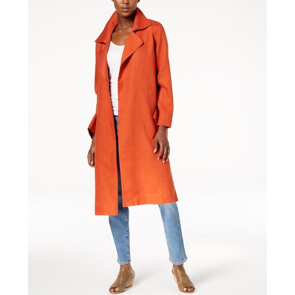 Eileen Fisher Organic Linen Trench Coat Orange Women’s Size PP (2P/4P)‎ - Picture 1 of 13